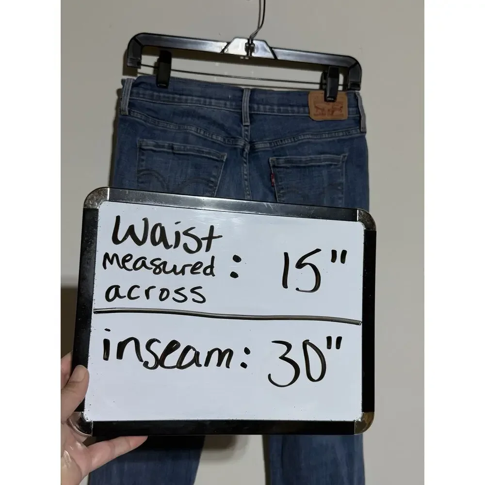 Levis 505 Straight Jeans Womens Size 29 Medium‎ Wash Blue Stretch 5 Pockets